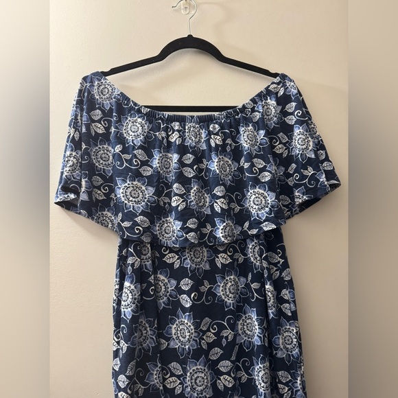 J.Jill Off The Shoulder Navy Blue Floral Dress - Picture 5 of 6